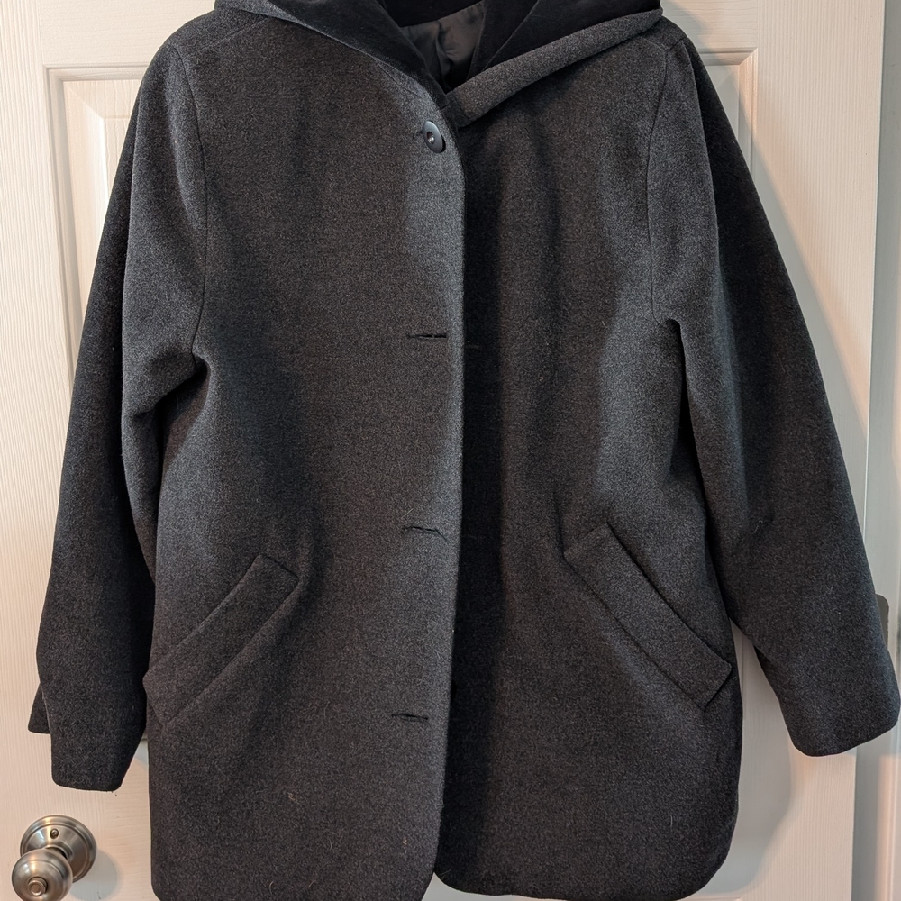 Kristen Blake Black and Gray Hooded Coat